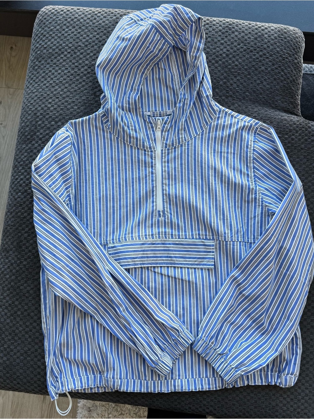 Striped Blue Hooded Pullover Anorak